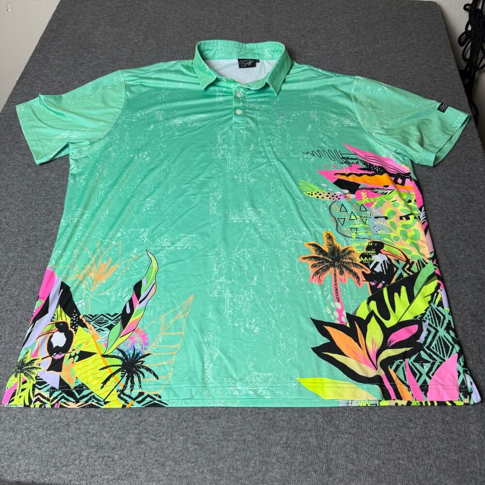 Sunday Swagger Polo Shirt Mens 2XL Green Ombre Palm Tree Golf Performance